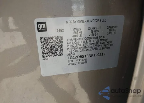 2022 Chevrolet Malibu Fwd Lt из США, поврежденный, VIN 1G1ZD5ST3NF129217